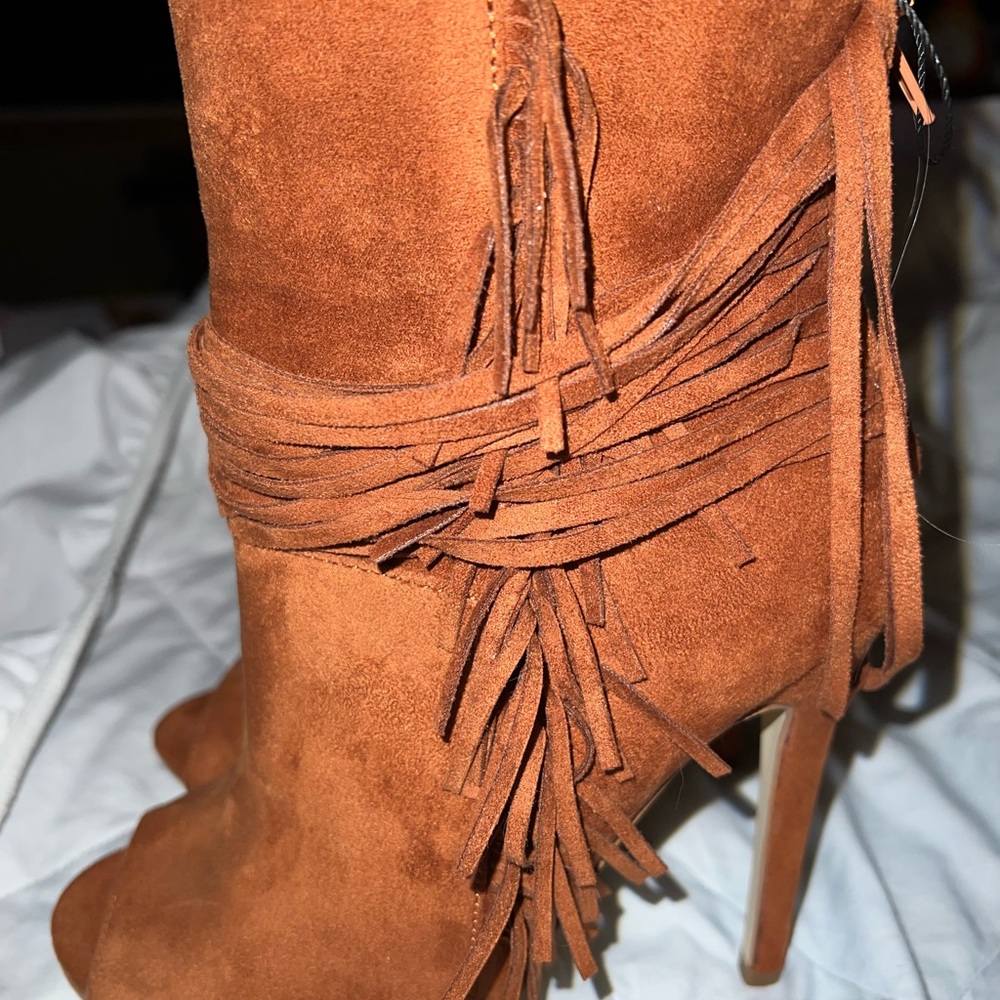 Just Fab Suede Style Open Toe Booties - Picture 10 of 10